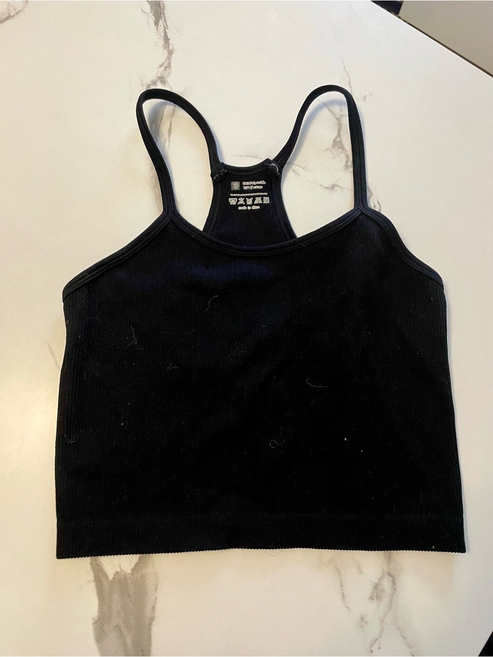 Black Ribbed Racerback Crop Athletic Tank Top - 90% Cotton